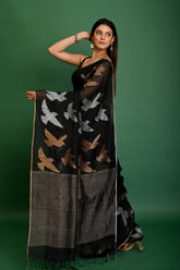 PURE LINEN ALLOVER BIRD JAMDANI SAREE